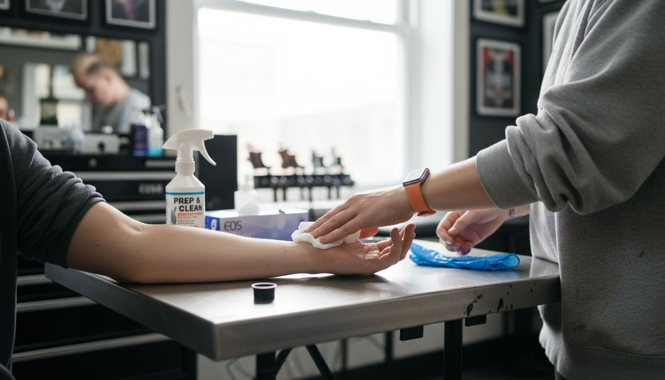 Tattoo area cleaned and prepped for numbing