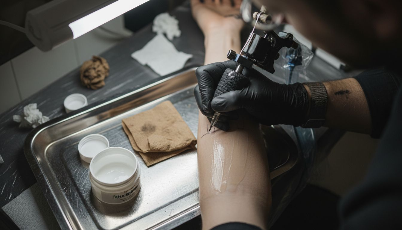 Nahaufnahme einer Tätowierung auf zuvor betäubter Haut während der Sitzung