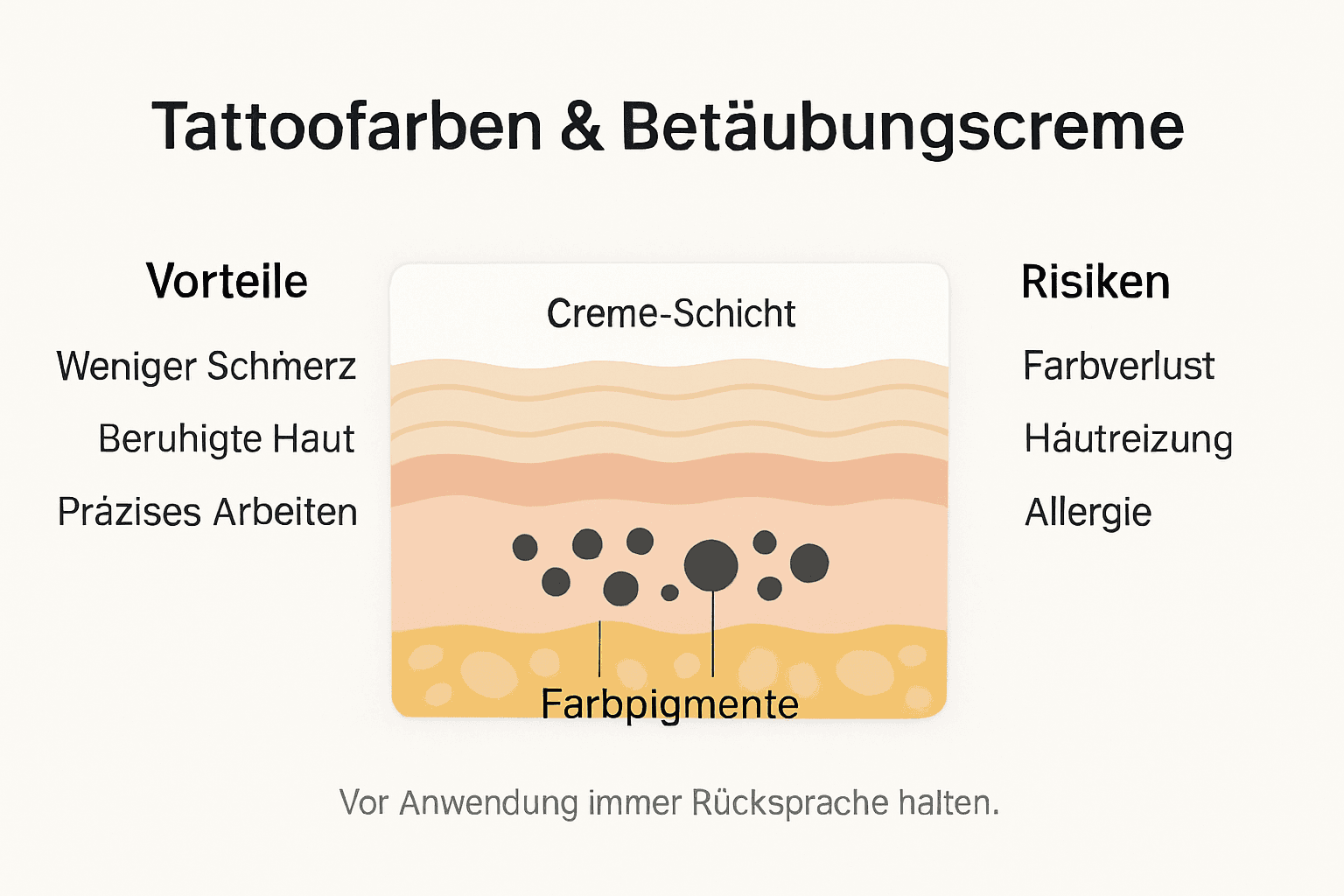 Infografik: Chancen und mögliche Nebenwirkungen von Betäubungscremes beim Tätowieren