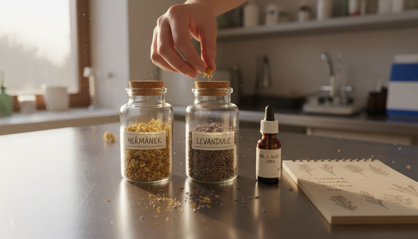 Ruce připravují bylinné extrakty s anestetickými účinky.