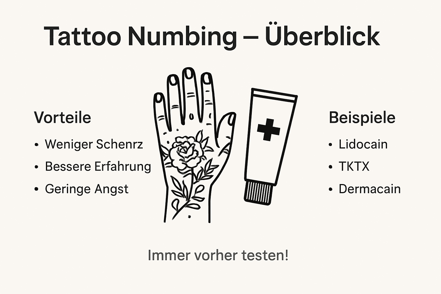 Infografik: Vorteile der Betäubungscreme beim Tätowieren – Anwendungsbeispiele und Tipps