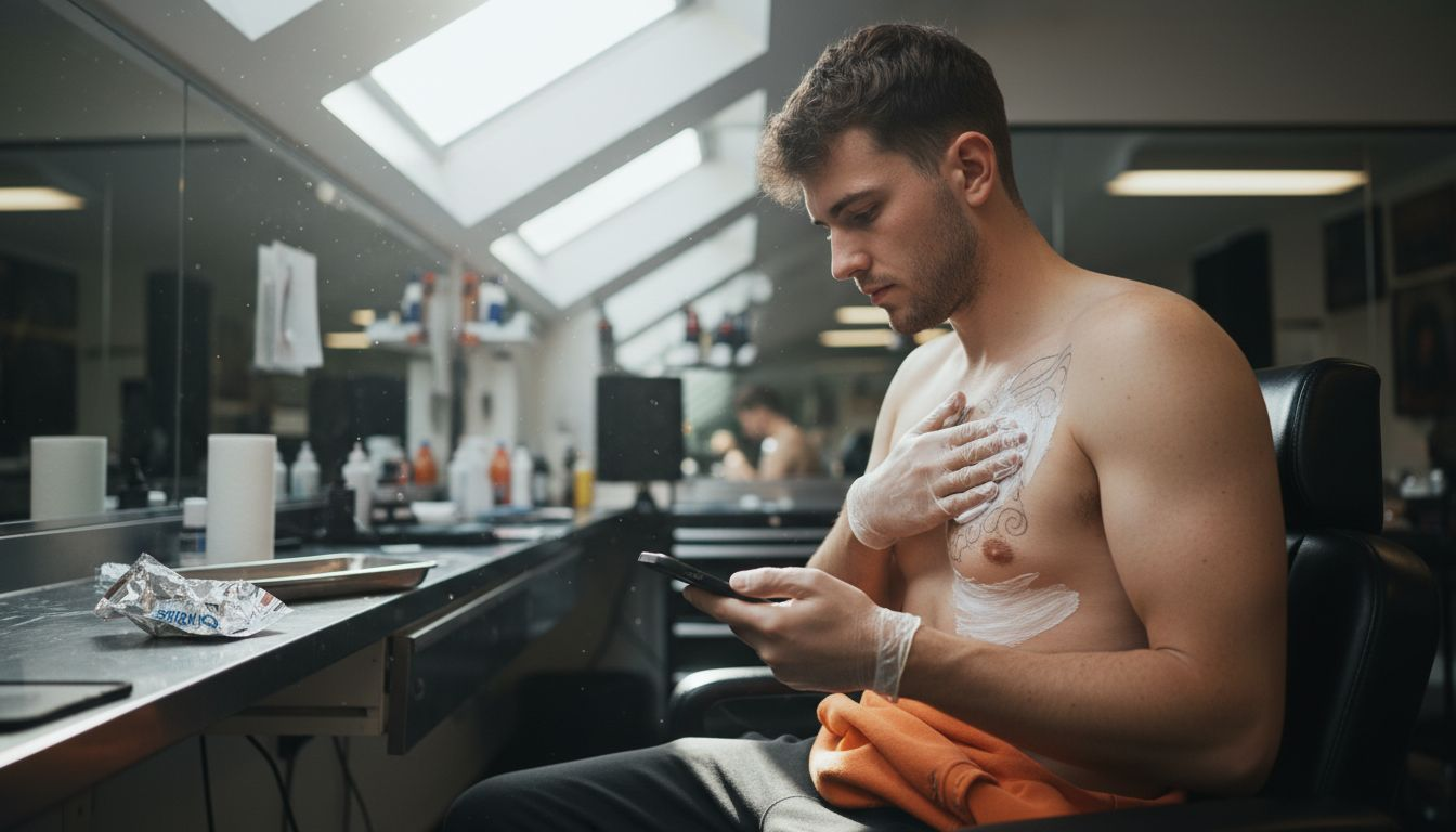 Client applying numbing cream before tattoo