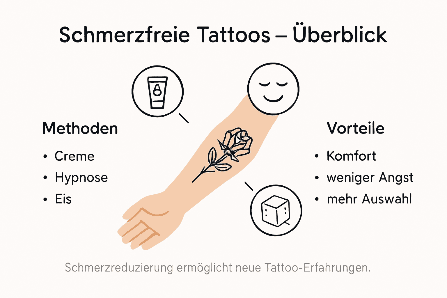 Infografik: Schmerzfreie Tätowierungen – Methoden und ihre Vorteile auf einen Blick