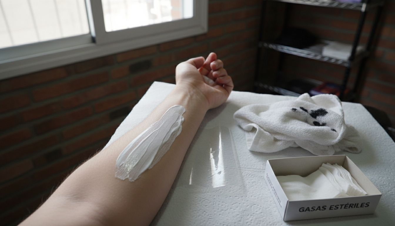 Extendiendo la crema anestésica sobre la piel