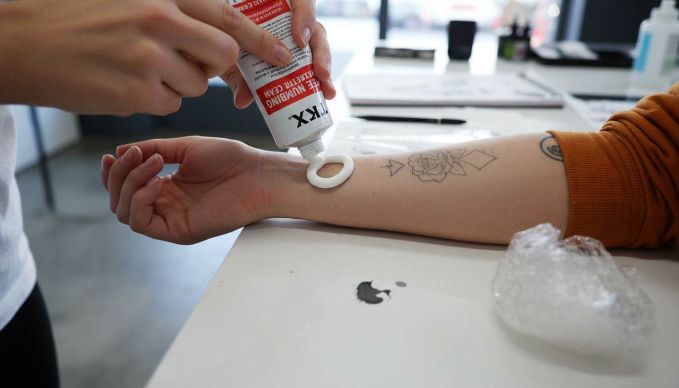 Close-up TKTX numbing cream application