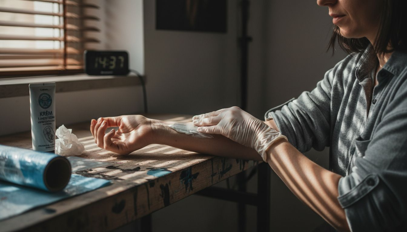 Na předloktí se nanáší znecitlivující krém.