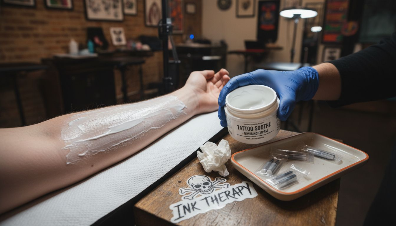 Numbing cream applied on tattoo skin
