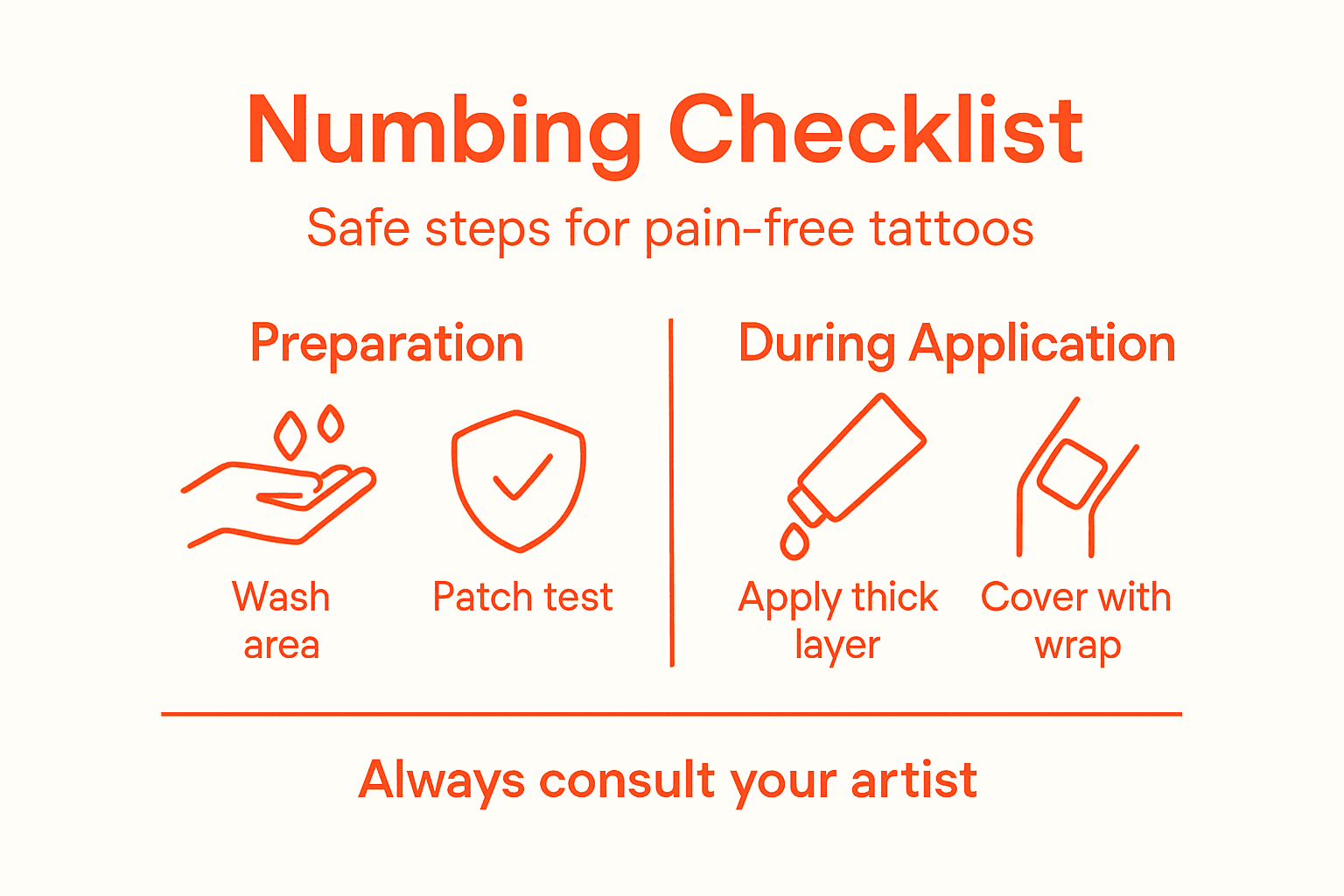 Infographic outlining safe numbing checklist steps