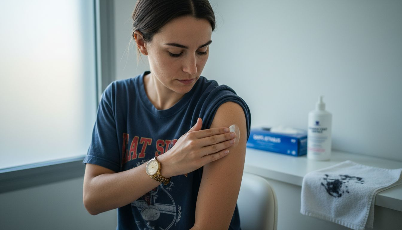 Avant de se faire tatouer, une femme applique une crème anesthésiante à base de lidocaïne sur sa peau, histoire d’atténuer la douleur pendant la séance.