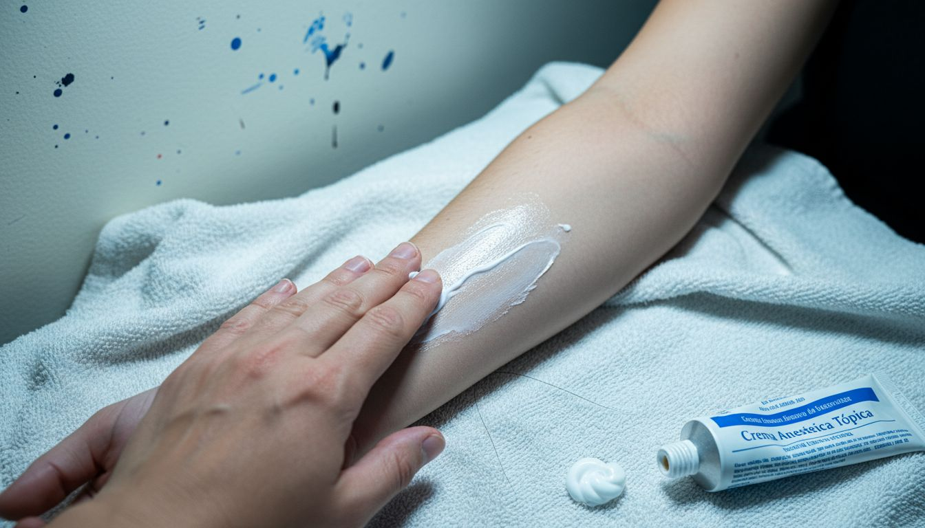 Colocación de crema anestésica en el brazo
