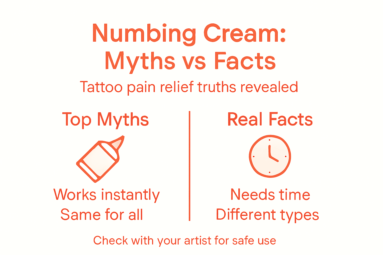 Infographic showing numbing cream myths versus facts
