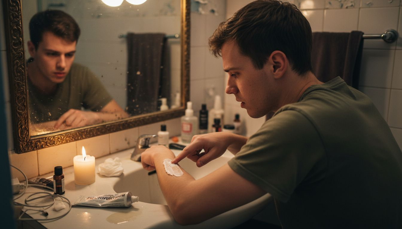 Mladík si nanáší znecitlivující krém před tetováním.