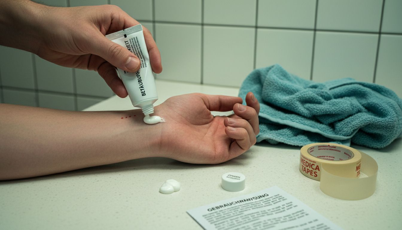 Das Auftragen der Betäubungscreme erfolgt mit der Tube und den passenden Hilfsmitteln.