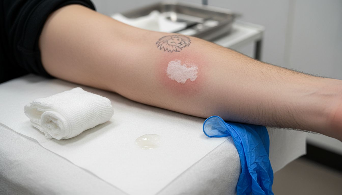 Zčervenání kůže po aplikaci anestetické náplasti na tetování