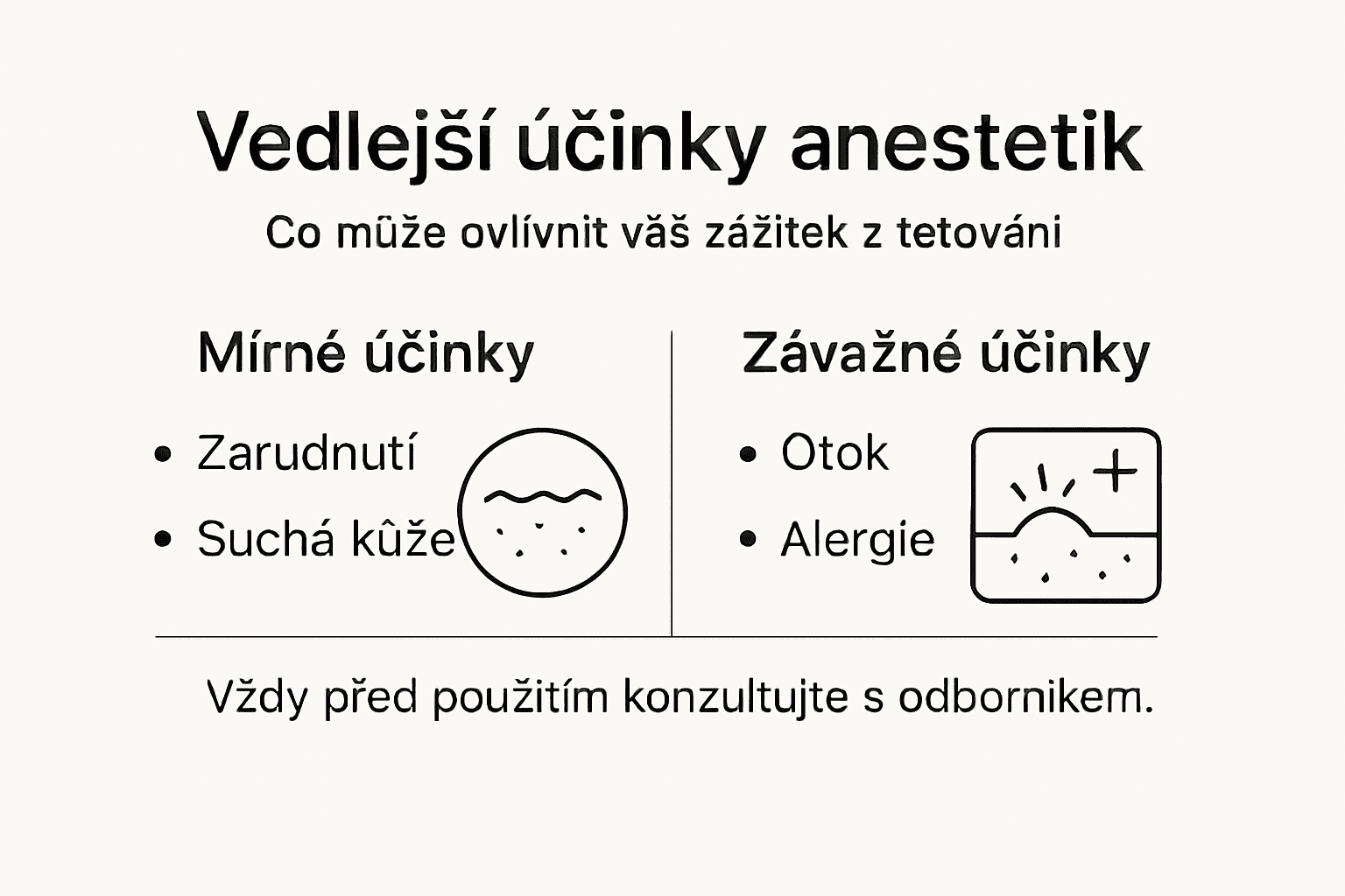 Přehled možných nežádoucích účinků anestetik při tetování (infografika)