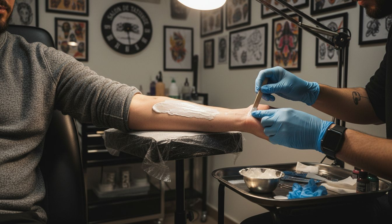 Pour préparer votre peau avant un tatouage, il est essentiel d'appliquer la crème anesthésiante avec soin, en veillant à bien la répartir sur toute la zone concernée.