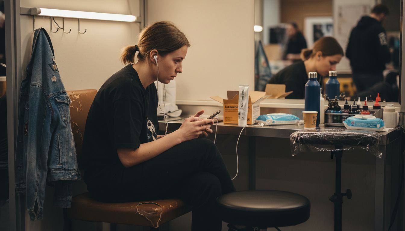 Kundin bereitet sich mit einer betäubenden Creme auf ihr Tattoo vor.