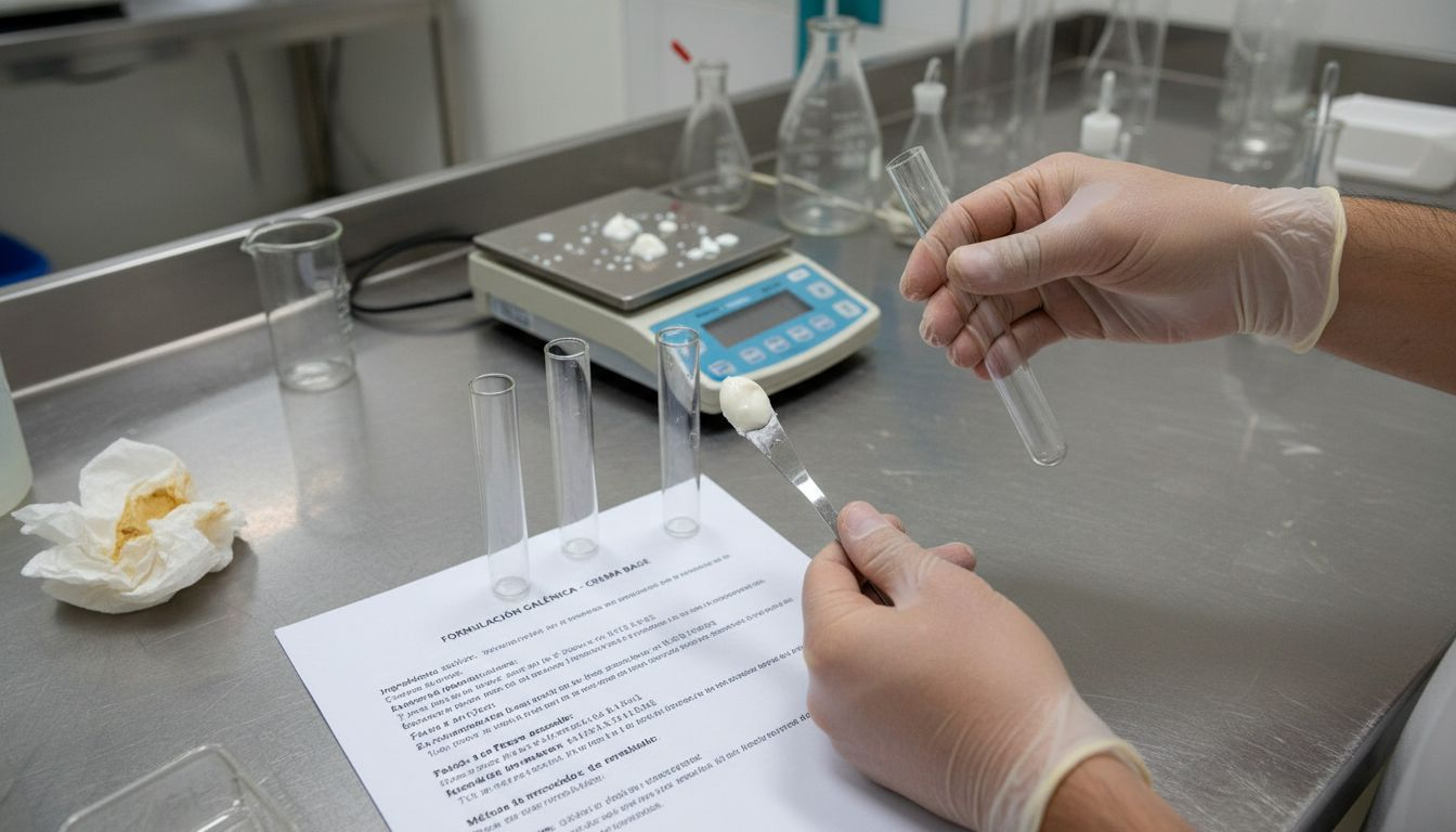 Un especialista examina la composición de una crema anestésica.