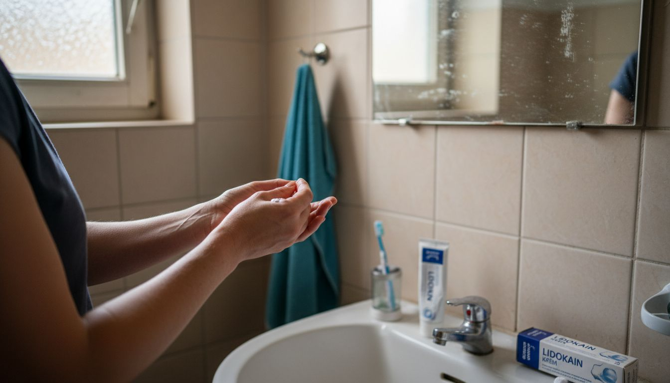 Žena si zkouší krém na vnitřní straně zápěstí.