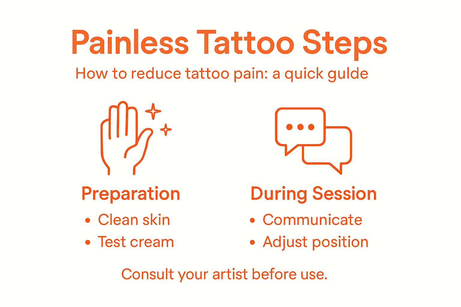 Infographic outlining pain-free tattoo steps