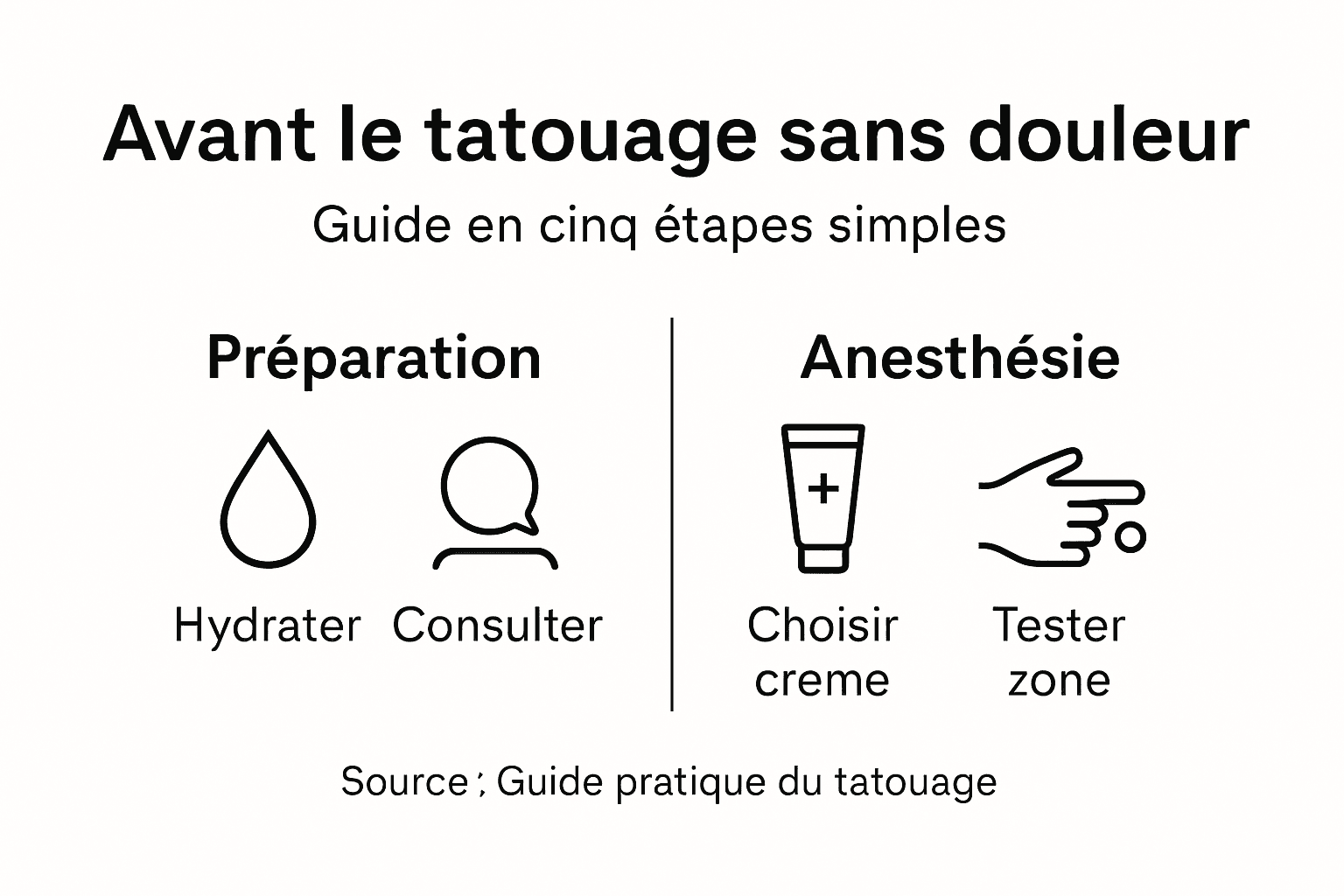 Visuel explicatif présentant les différentes étapes à suivre avant de se faire tatouer.
