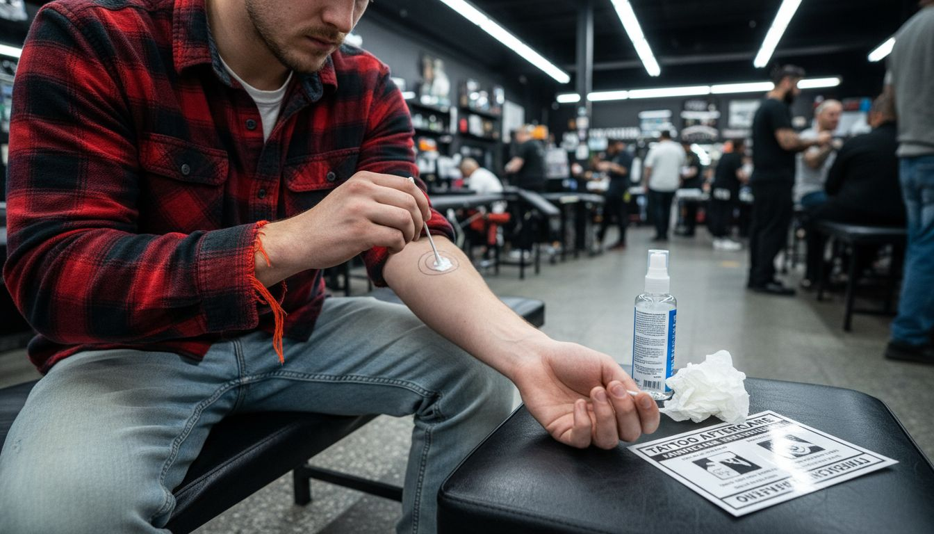 Man applying numbing cream in tattoo shop