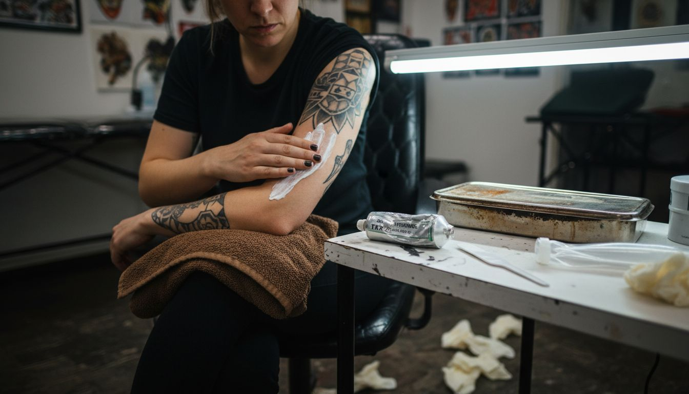 Voor de tattoo laat de klant eerst een verdovende crème intrekken.