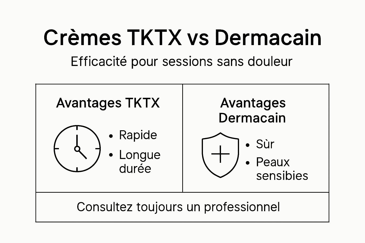 Infographie comparative : TKTX vs Dermacain — le match des crèmes anesthésiantes
