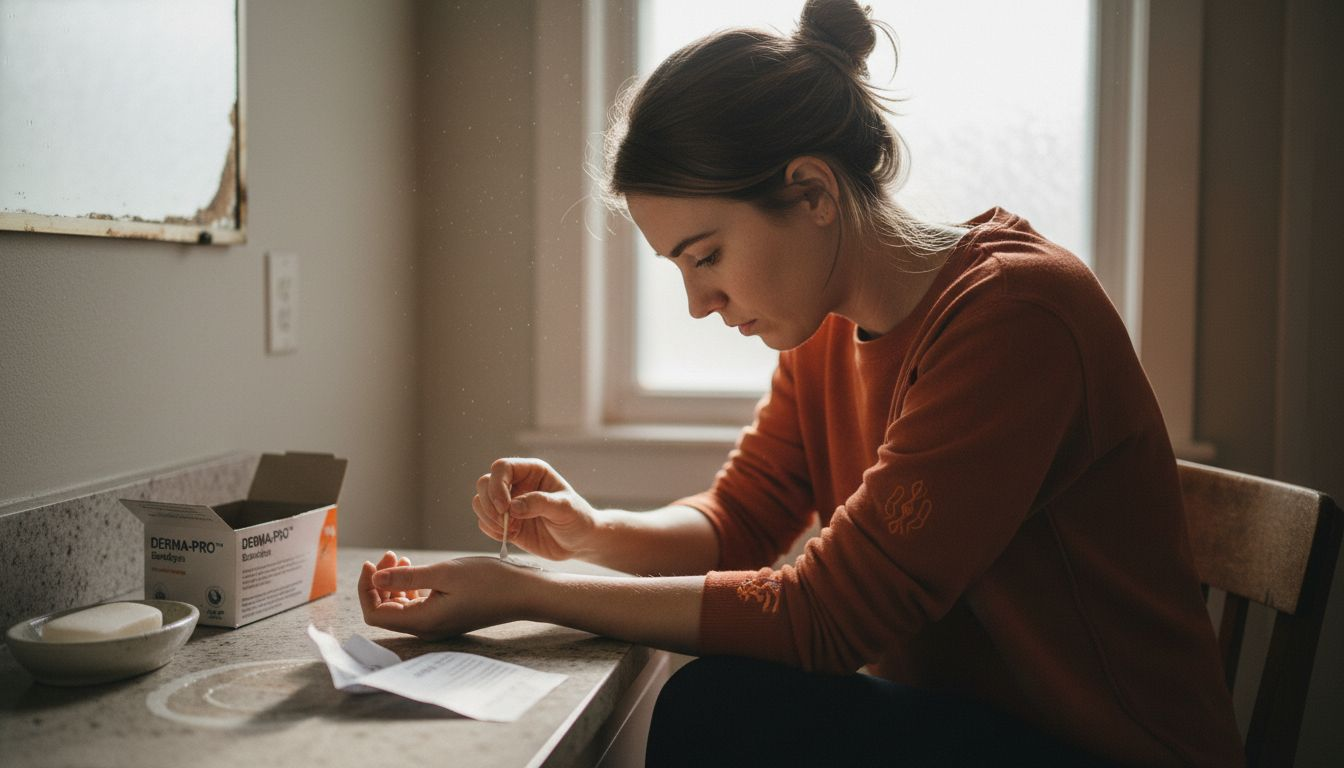Woman applying patch test for allergy check
