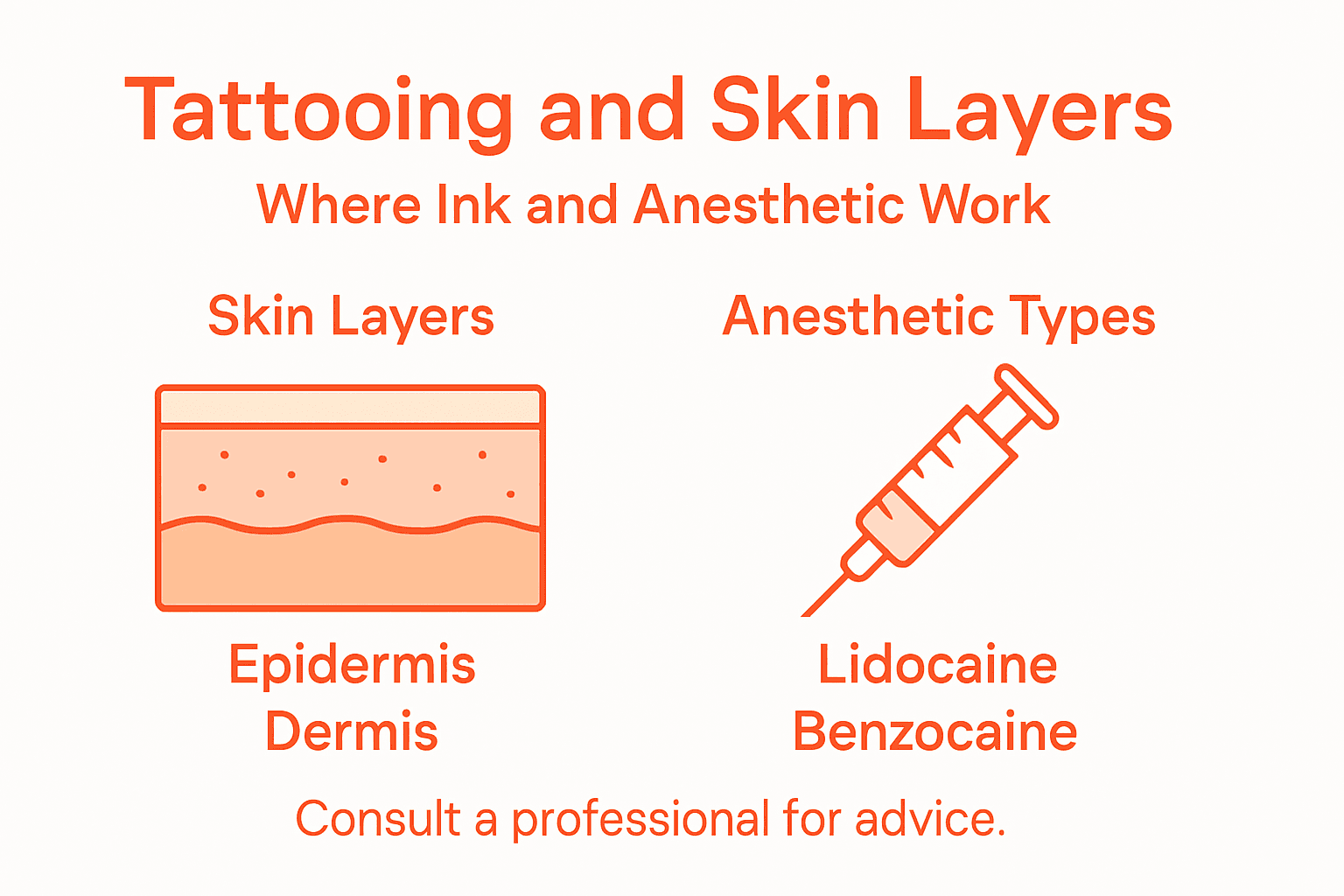 Infographic with tattoo skin layers and anesthetics
