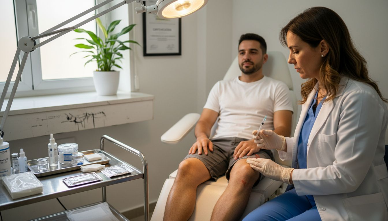 El asistente está preparando la inyección de anestesia para el paciente.