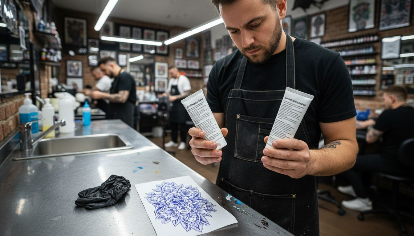 Tätowierer bei der Auswahl der passenden Betäubungscreme