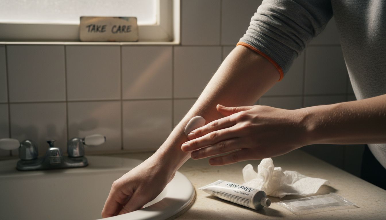 Close-up of hand applying numbing cream