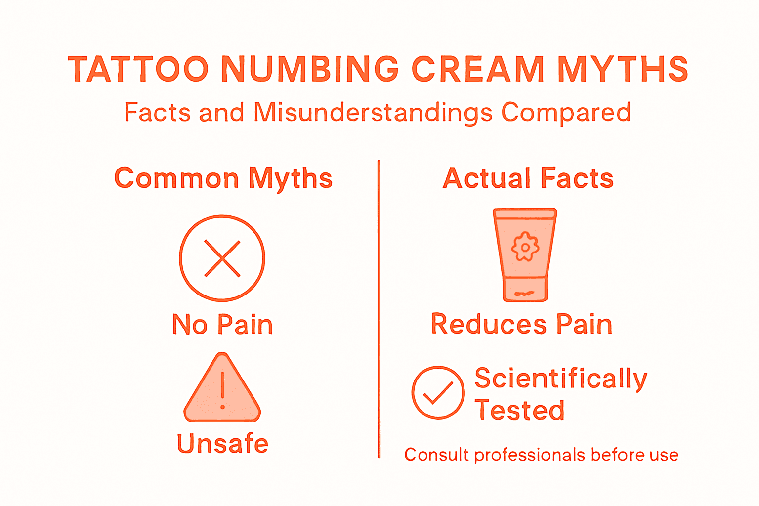 Infographic comparing myths and facts about numbing creams