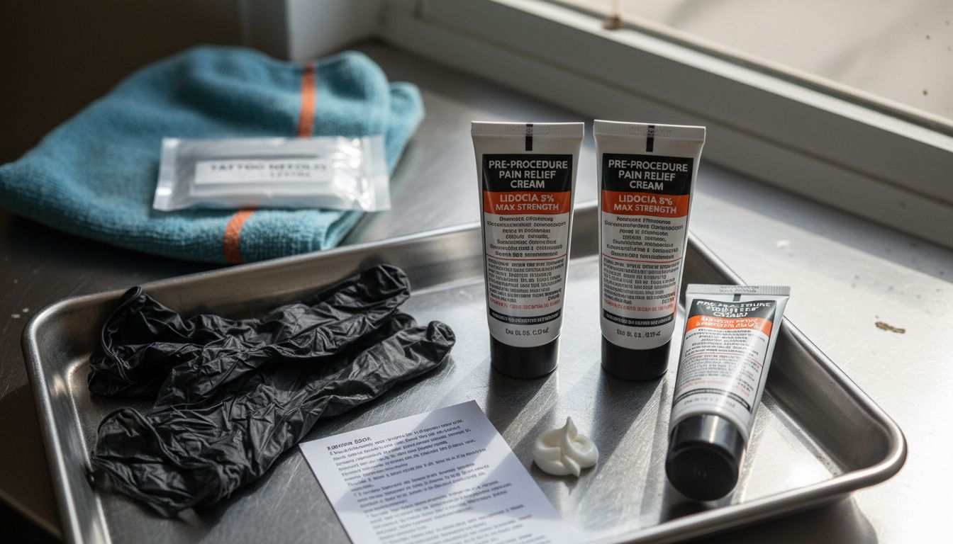 Closeup of numbing creams and ingredient labels