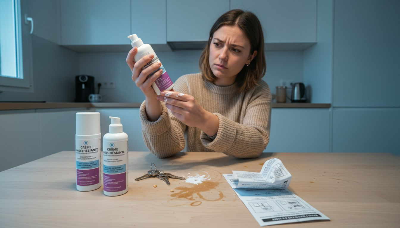 Analyse des ingrédients des crèmes posées sur la table de la cuisine.