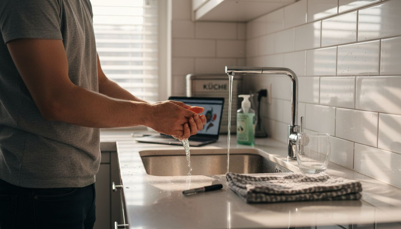 Ein Mann reinigt seinen Arm, um sich auf ein Tattoo vorzubereiten.