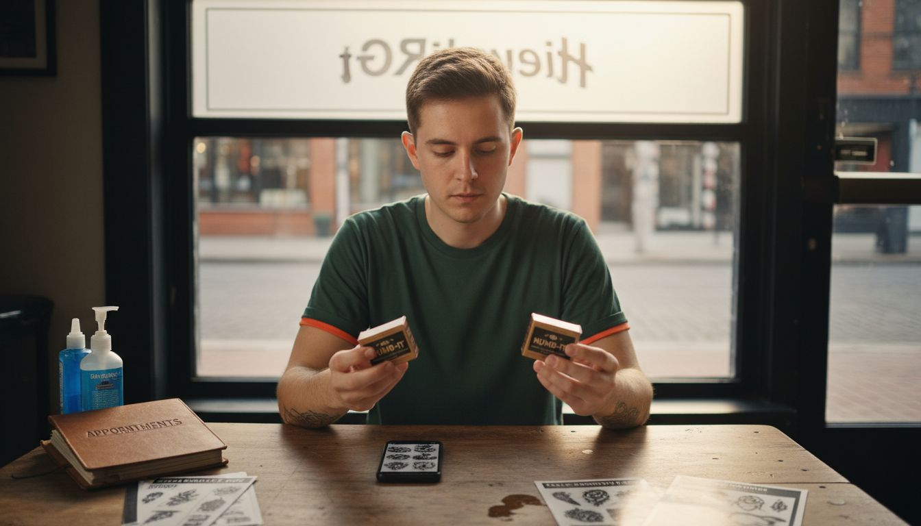 Person comparing numbing cream options