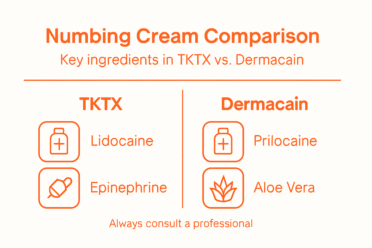 Infographic comparing TKTX and Dermacain ingredients