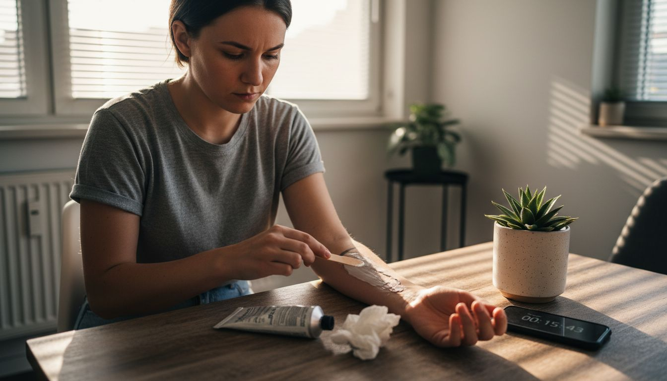 Woman applying numbing cream for tattoo