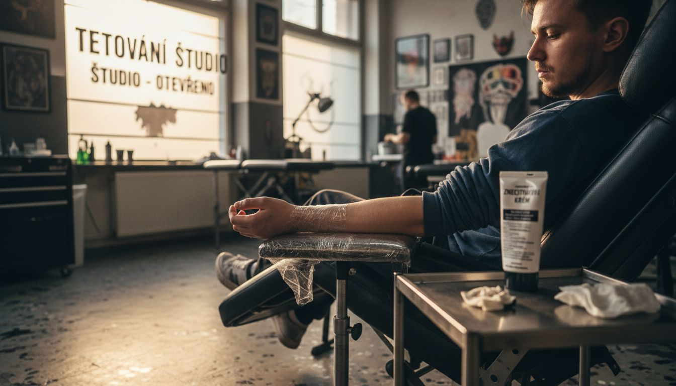 Klient je před tetováním připravený díky znecitlivujícímu krému.