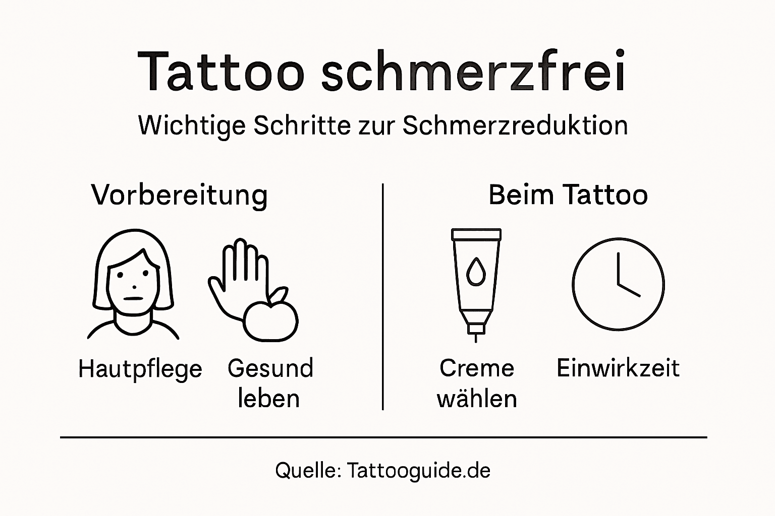 Infografik: So kannst du Schmerzen beim Tätowieren gezielt reduzieren – Schritt für Schritt
