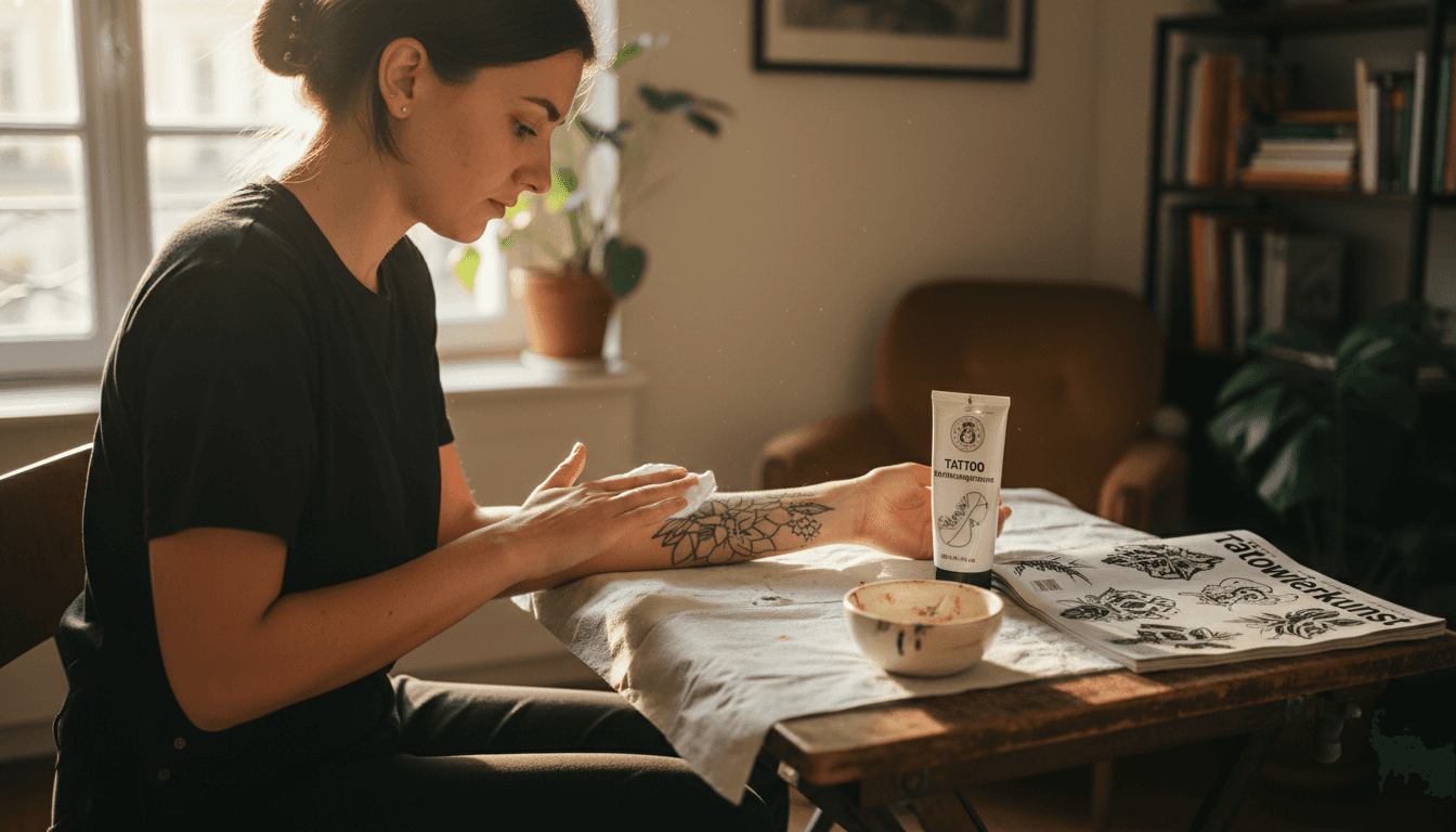Eine Person trägt eine betäubende Creme auf, um das Tätowieren weniger schmerzhaft zu machen.