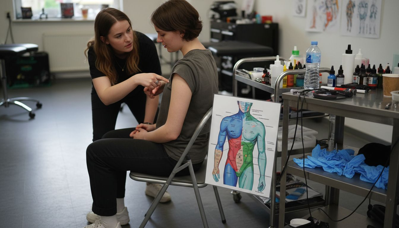 Vergelijking van pijnlijke plekken bij het zetten van een tattoo in de studio