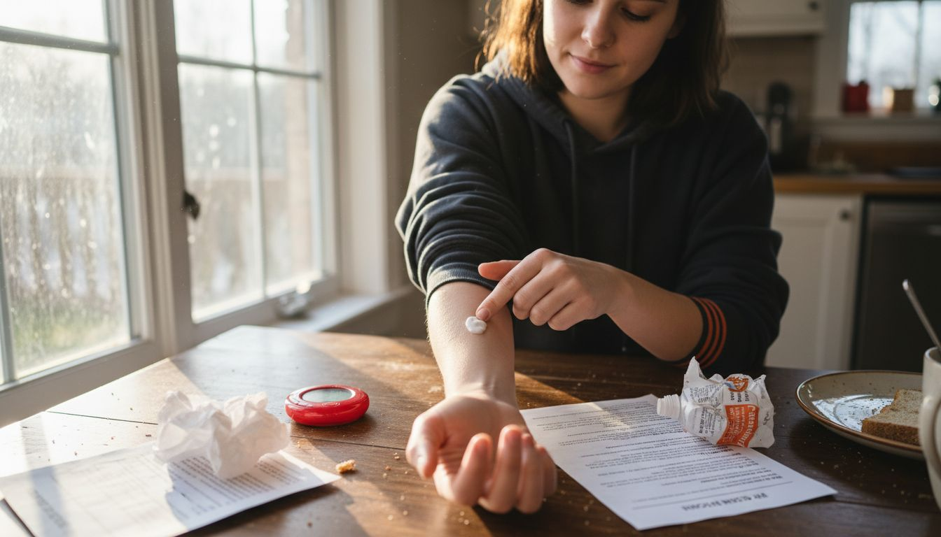 Woman conducting patch test for cream