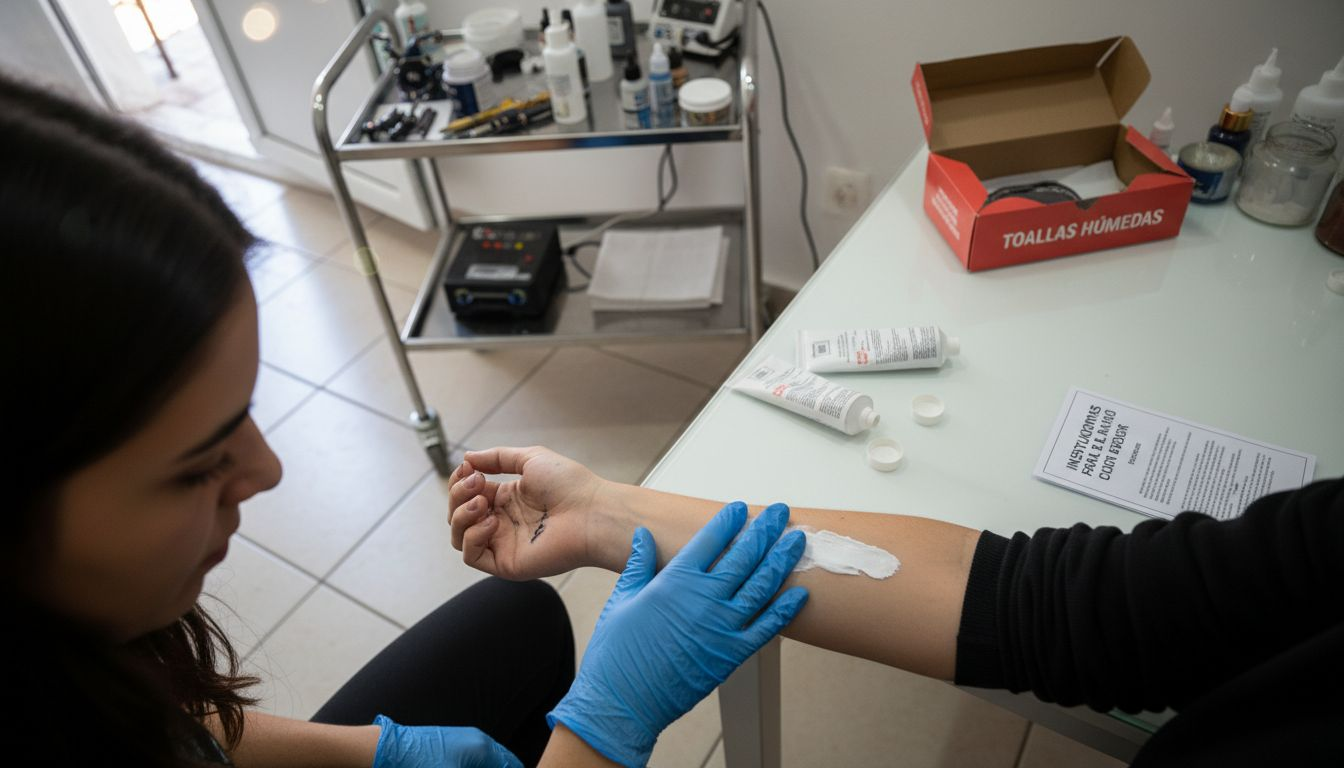 Colocación de crema anestésica en el antebrazo