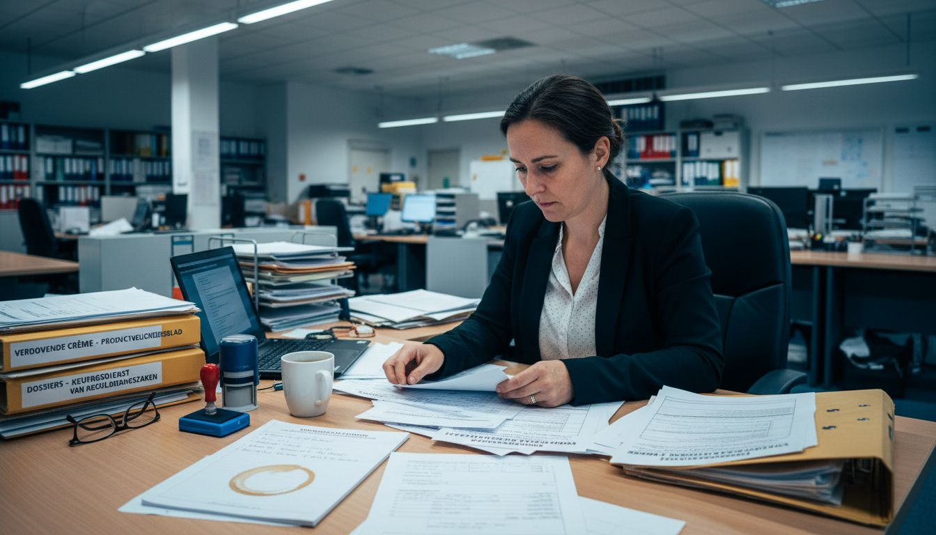 Een inspecteur controleert of de productdocumentatie aan alle eisen voldoet.