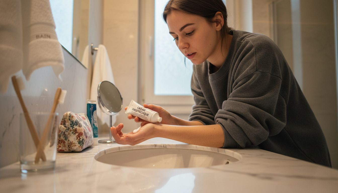 Avant de se faire tatouer, une femme applique une crème anesthésiante pour atténuer la douleur.