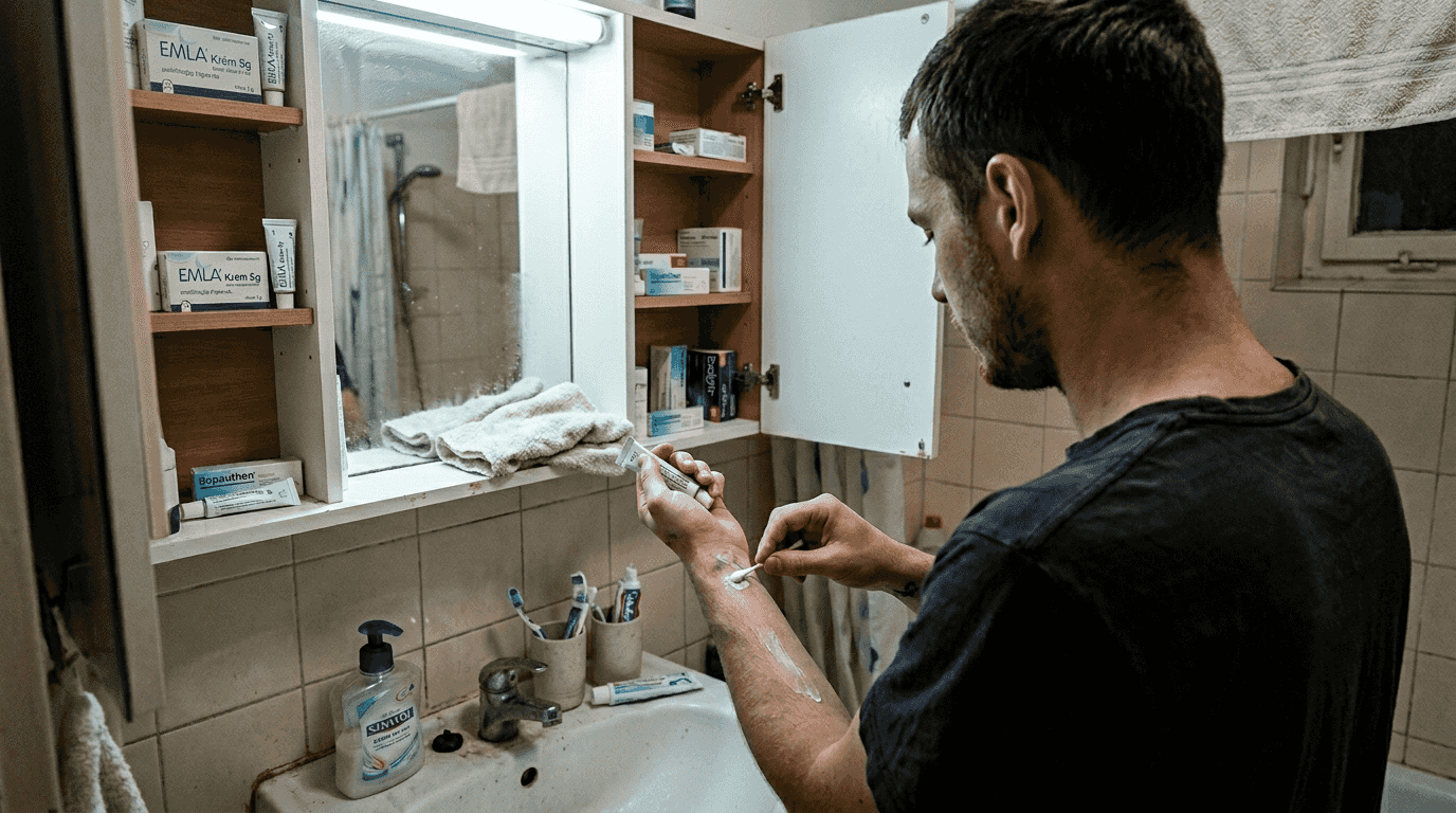 Test citlivosti na znecitlivující krém provádíme nanesením malého množství na předloktí.