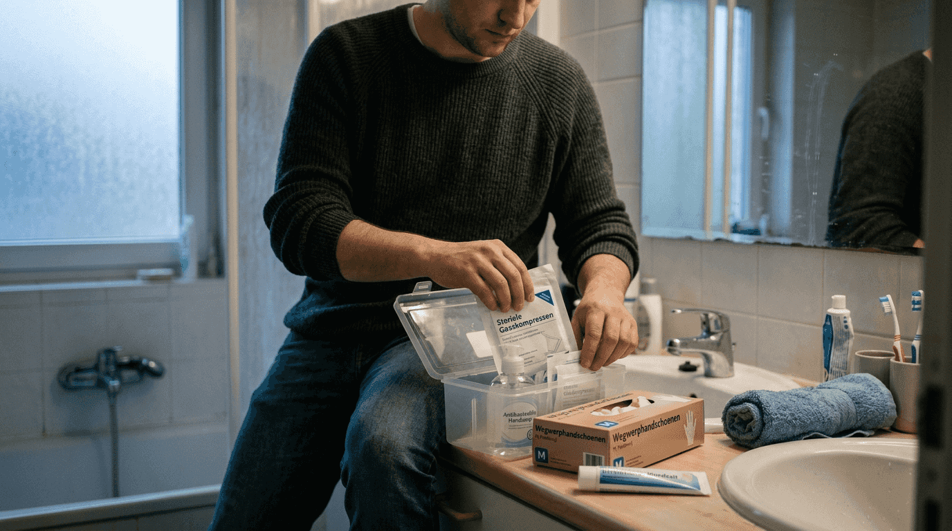 Iemand stelt een hygiëneset samen voor het veilig thuis tatoeëren